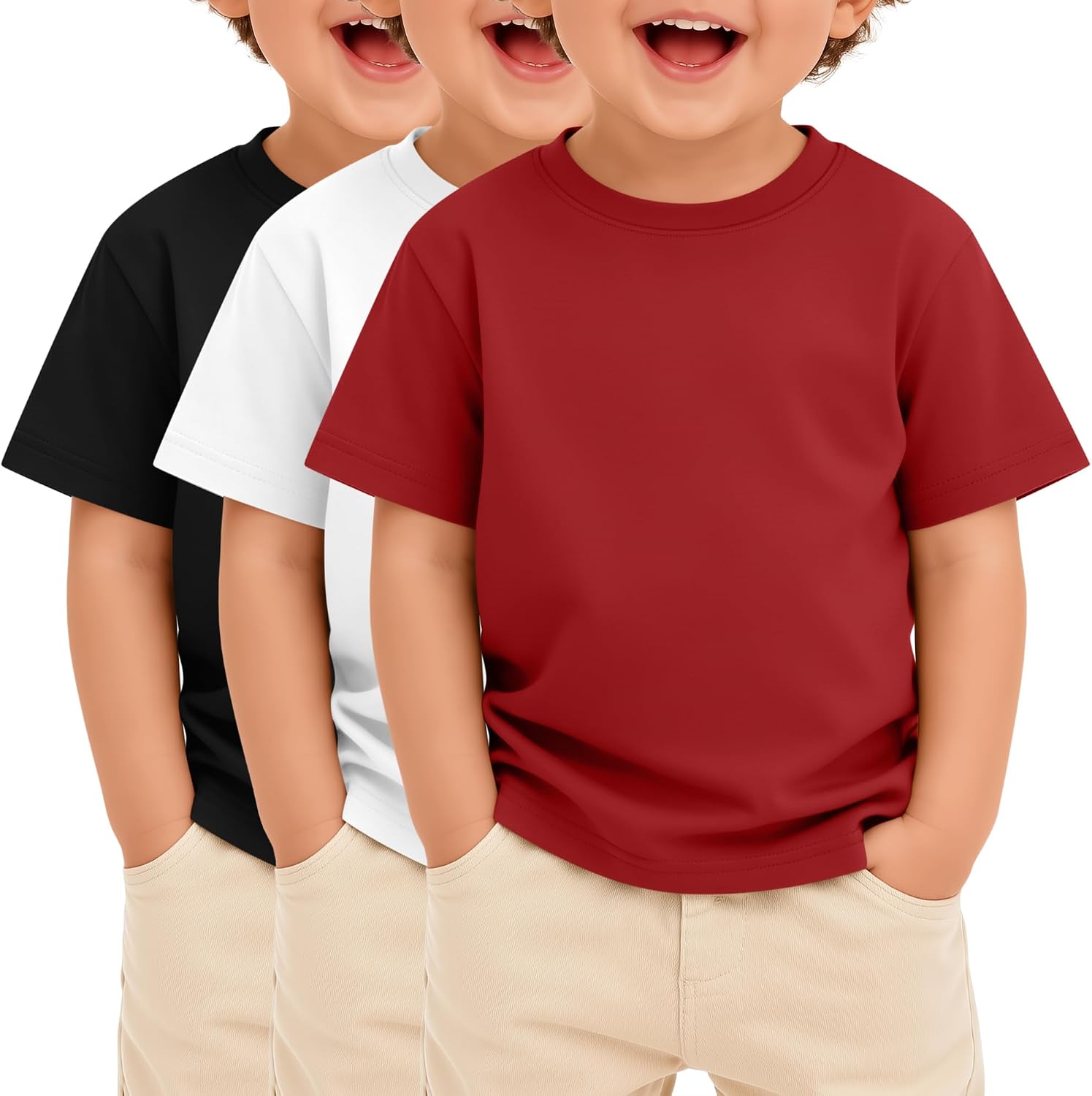 3 Pack Toddler Boys Short Sleeve Shirts Basic Crew Neck Loose Fit Tees Summer Casual Soft Shirts