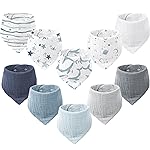 Konssy Muslin Baby Bibs 10 Pack Baby Bandana Drool Bibs 100% Cotton for Unisex Boys and Girls, Soft Absorbent Set for Teething and Drooling
