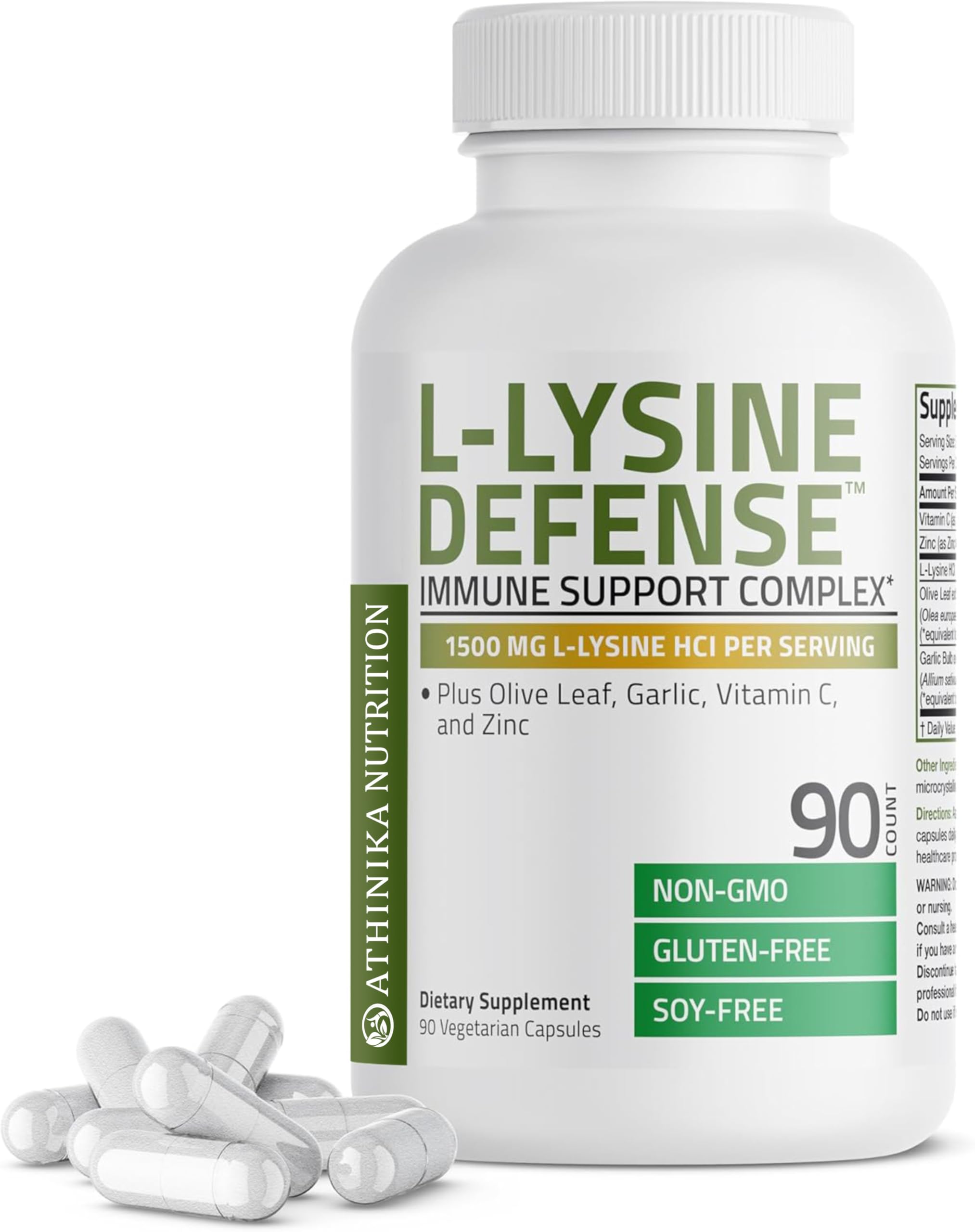 L-Lysine Defense Immune Support Complex 1500 MG L-Lysine Plus Olive Leaf, Garlic, Vitamin C and Zinc - Non-GMO, 90 Vegetarian Capsules-image-7