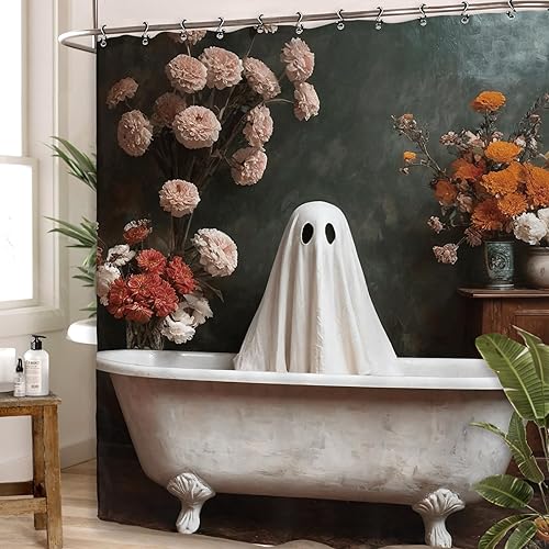 Miniatura 4 de Yookeb Cortina de ducha divertida de Halloween con fantasma, 60 pulgadas de ancho por 71 pulgadas de alto, espeluznante, espeluznante, hilarante,