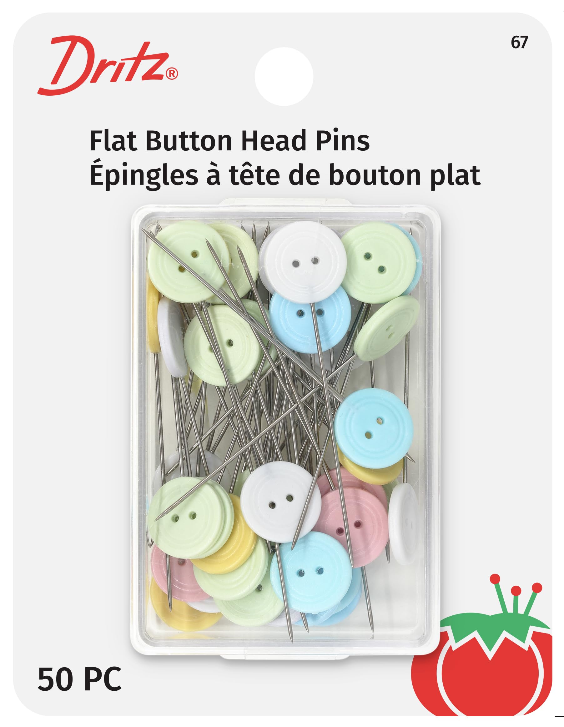 Dritz Flat Button Head Pins-50/Pkg, Assorted