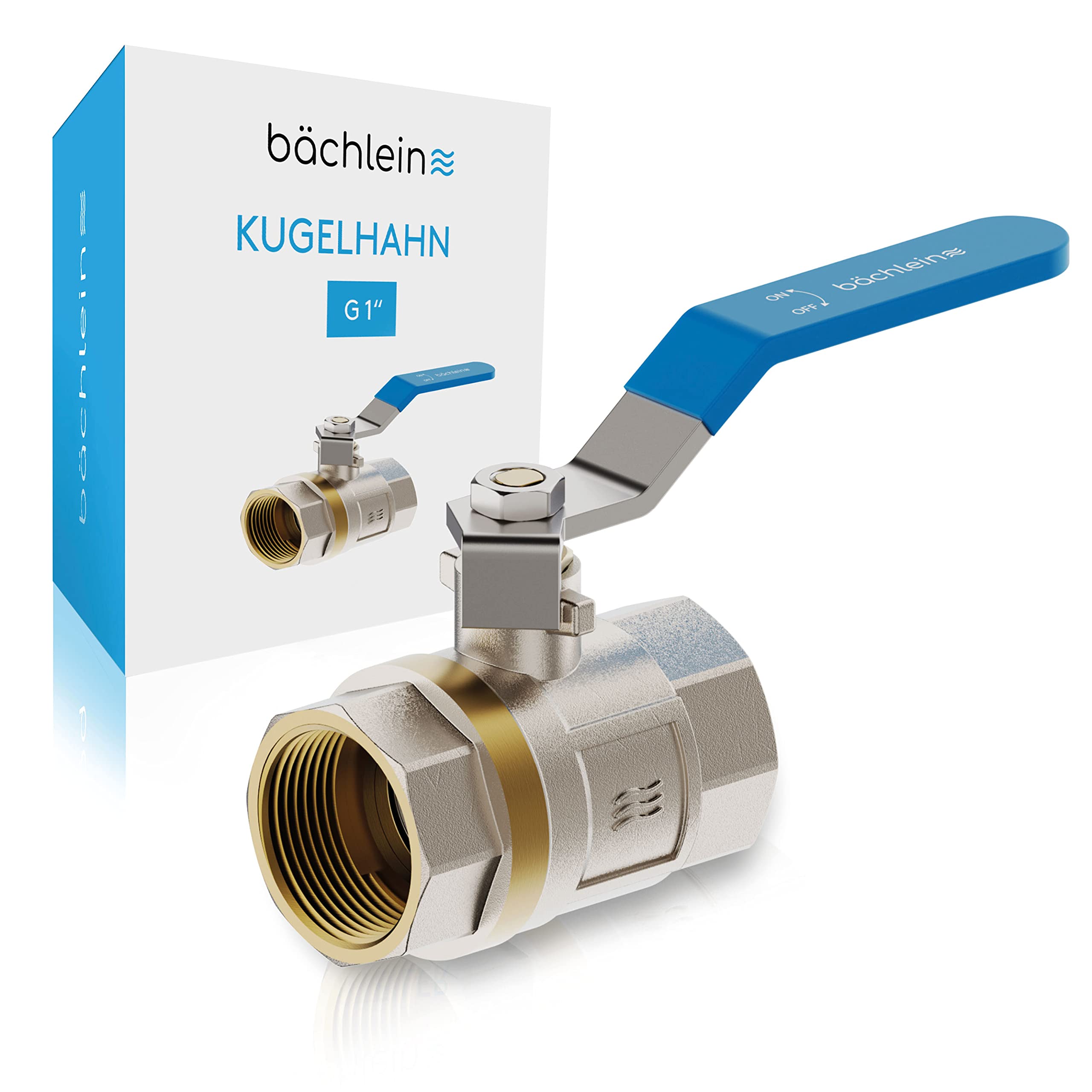 Bächlein Universal Kugelhahn – Kugelventil aus Messing mit Hebel-Griff und beidseitigem 1 Zoll Innengewinde – Absperrventil mit vollem Durchgang