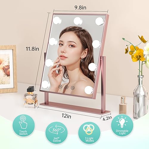 Miniatura 4 de COSMIRROR Hollywood - Espejo de maquillaje con luces, espejo de maquillaje con luz LED con 9 bombillas regulables y 3 modos de iluminación de color,