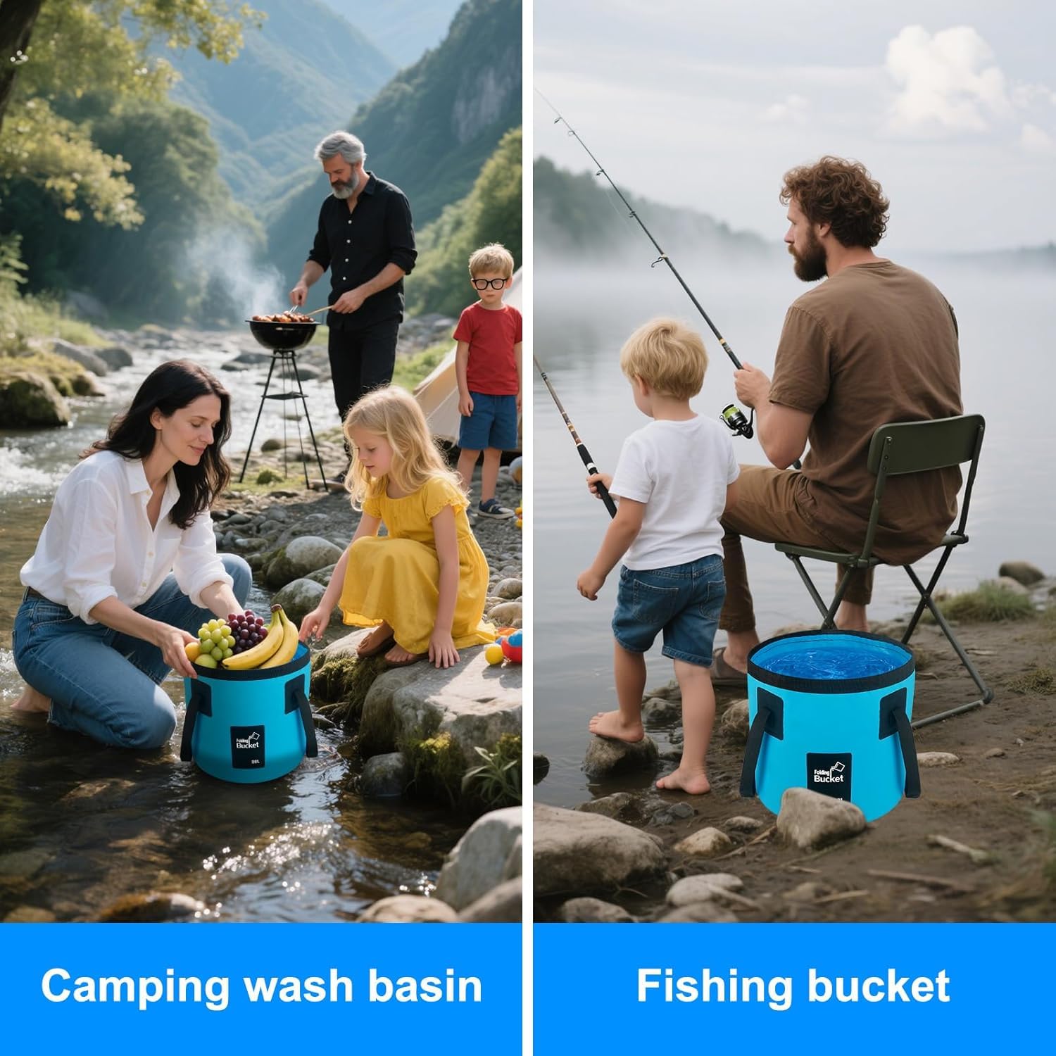 EKKONG Faltbarer Eimer 20L Outdoor Faltschüsse Multifunktions Falteimer für Camping, Angeln,Autowaschen und Andere Outdoor Aktivitäten