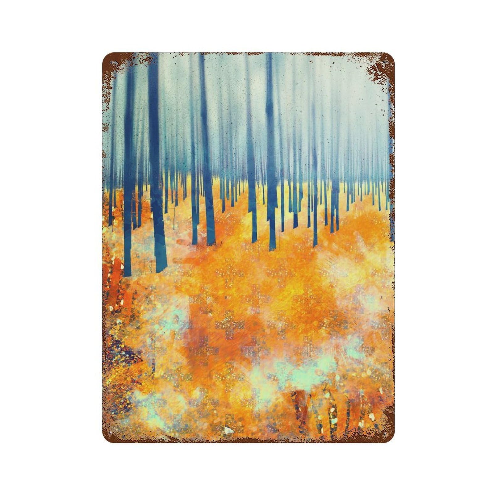 Rust Effect Late Autumn Rusty Metal Tin Sign 15.7"x11.8", Farmhouse Wall Decor for Cafe, Home Bar And Lounge Decor