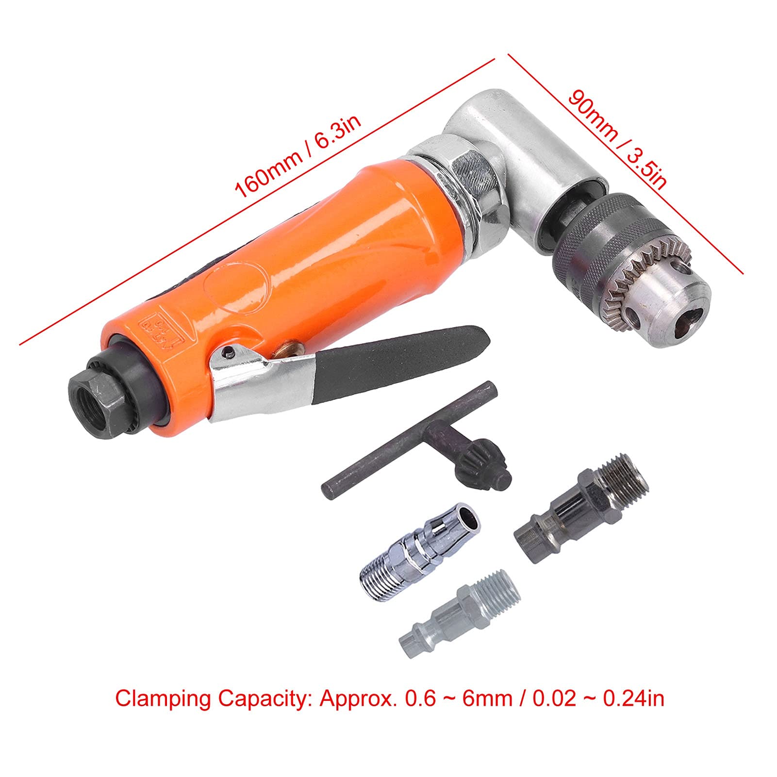 Compact Pneumatic Drill, 90 Degree 1/4