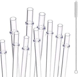 Clear Reusable Plastic Straws, 9 inch Thick & Long Reusable Straws with Cleaning Brush - 30oz Tumbler Replacement Straw for Stanley Cup - 10 Pack
