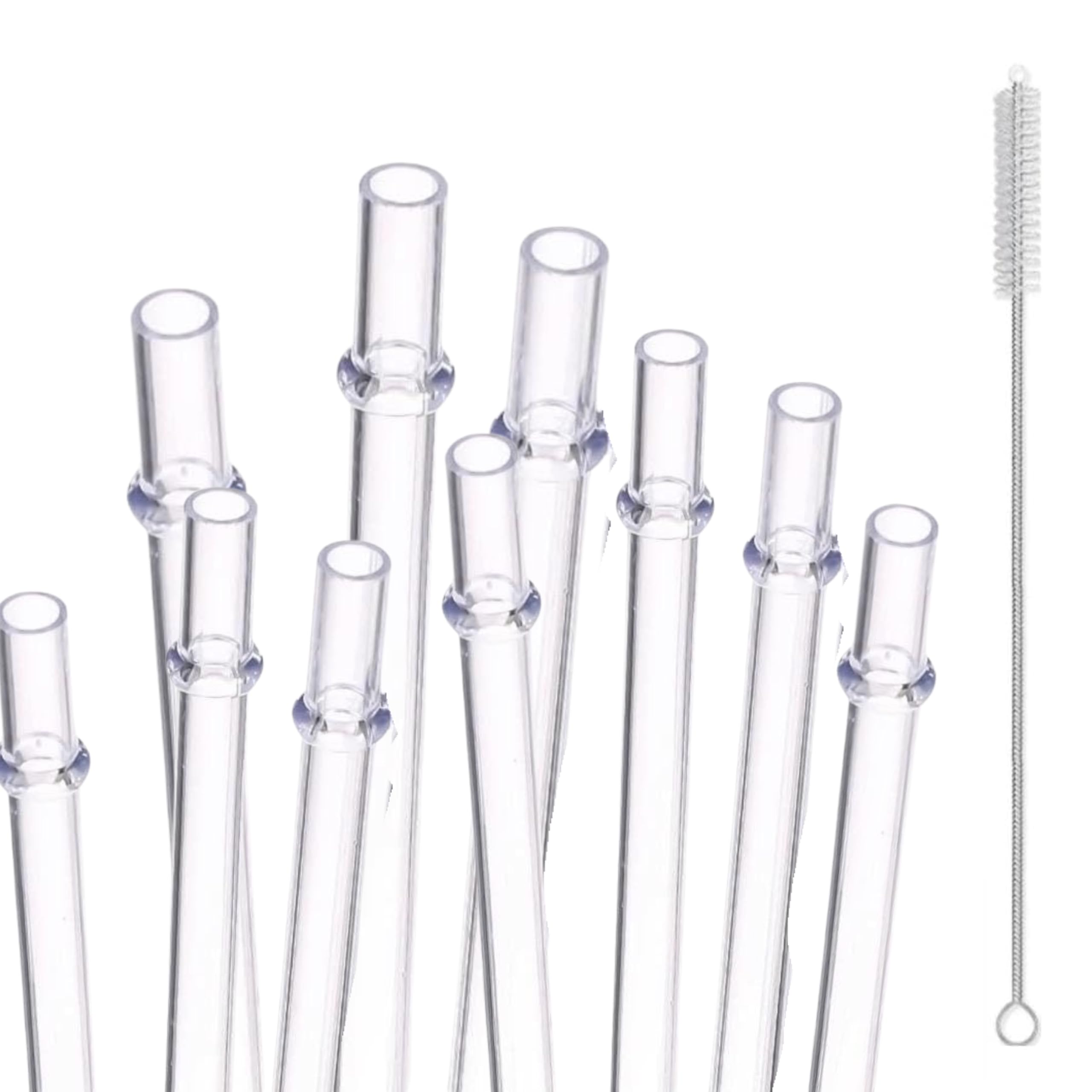 10 Pack Straws 9 inch - Plastic Straw - Tumbler Reusable Plastic Drinking Straws | Stanley Cup Accessories with Cleaning Brush (Clear)