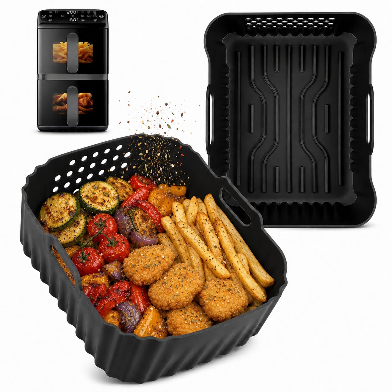 2PCS Molde Silicona Freidora de Aire para Philips Airfryer Serie 4000 Doble cesta vertical 10L, Accesorios Airfryer para Freidora Aire Philips NA460/NA462 Cosori 10L Moldes Silicona Air Fryer