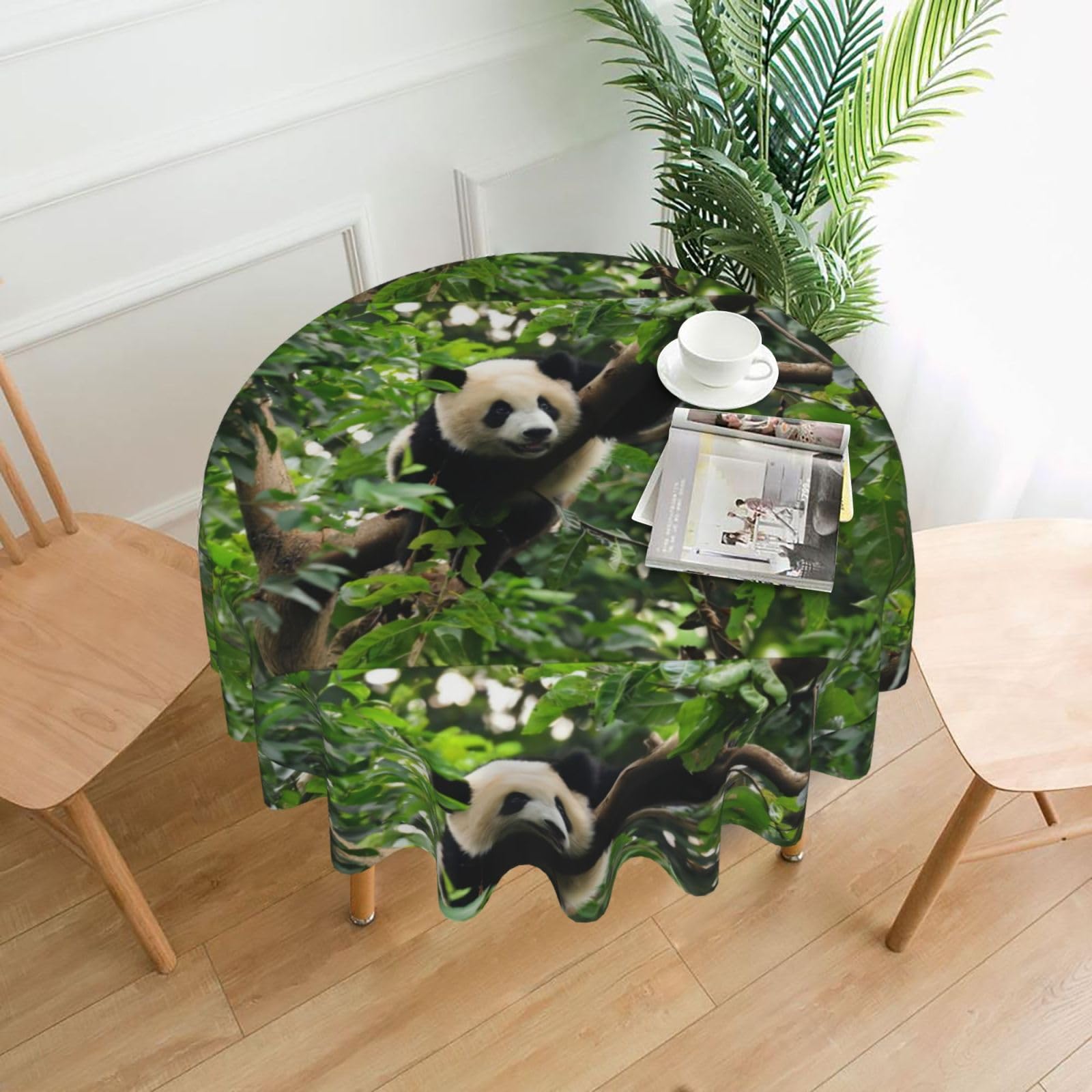 YYHHAOFA Panda Tree Prints 60in Round Decorative Tablecloth – High-Grade Polyester Throw Cover for Dining, Parties, and Outdoor Events