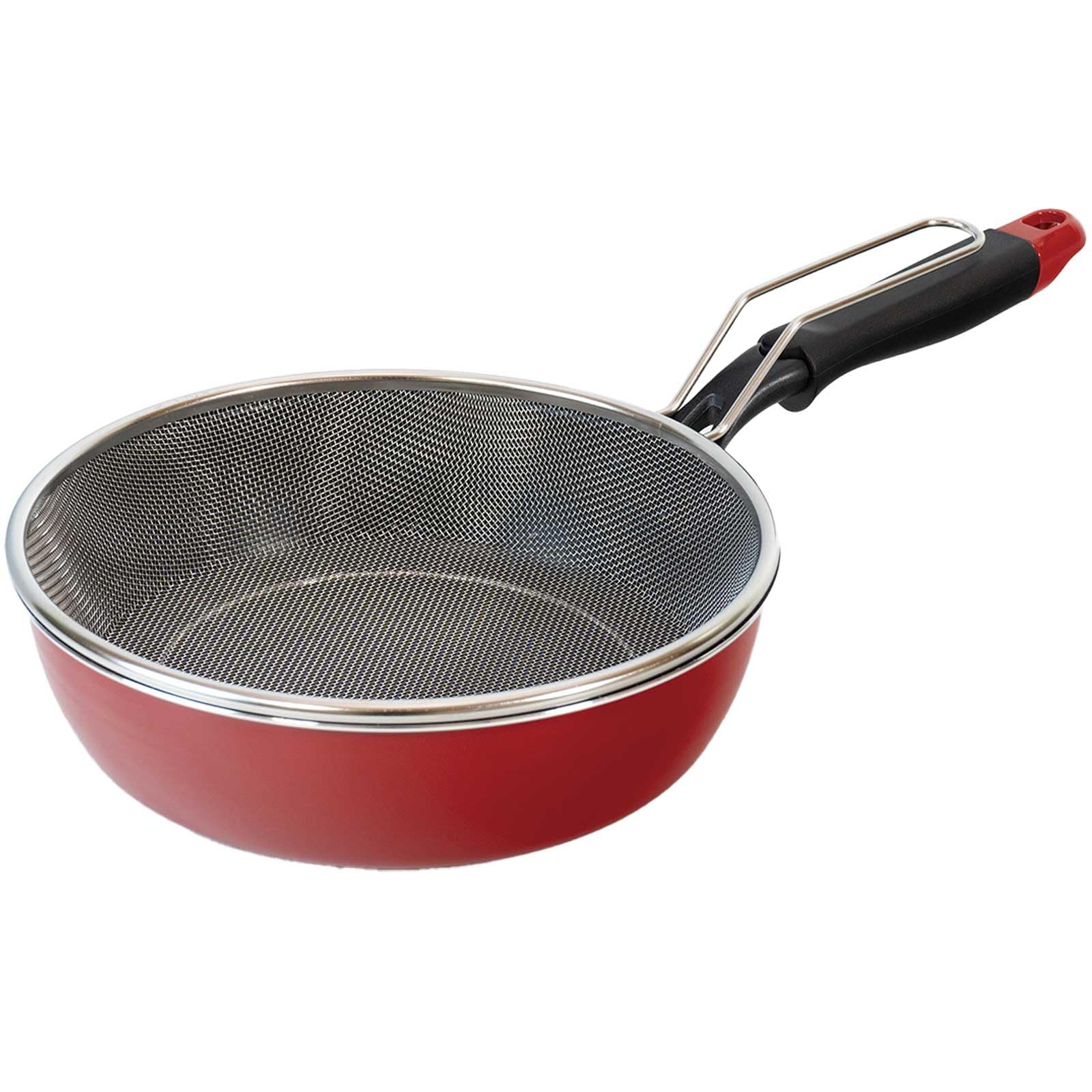 F&Dマーケティング(F&D Marfketing)ちょい深フライパン ストレーナー付き 24㎝ 深型 ふっ素樹脂塗膜加工 お手入れ簡単 軽量 炒め鍋 焼く 煮る 揚げ物 湯切り 油切り バスケット キッチンツール 調理器具 ザル 一人暮らし ステンレス アルミ 67134200