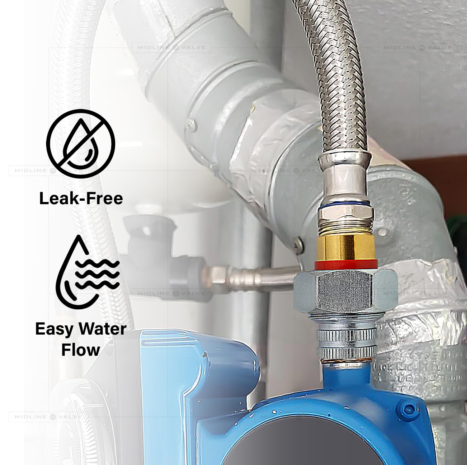 Midline Valve EVGG0034-OM - Tubo de unión dieléctrica (3/4", FIP reduce la electrolisis, latón x acero inoxidable)