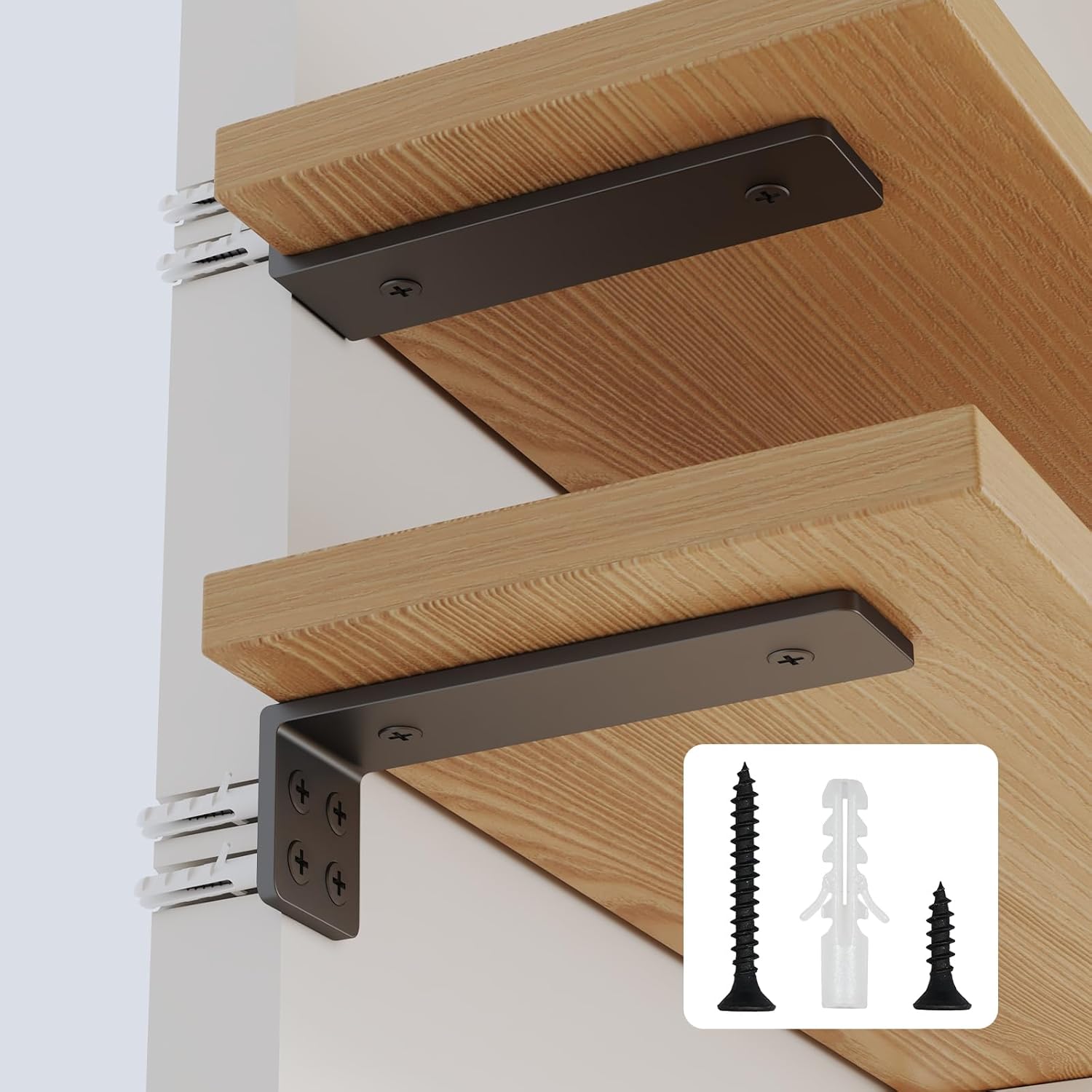 Shelf Brackets 6 inch, Heavy Duty Shelf Bracket 4 Pack L Brackets Black Metal Wall Bracket for Shelves Support Bracket with Screws