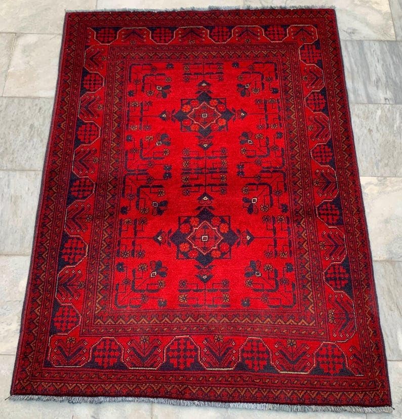 3 x 5 ft Afghan Handwoven Bokhara Wool Area Rug - (141 x 106 cm) Medallion Pattern for Elegant Home Décor
