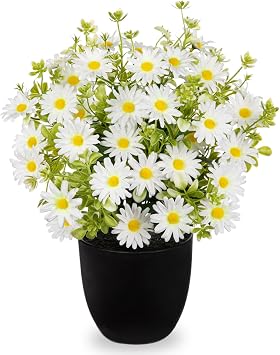 DILATATA Artificial Daisy Flowers in Pot 12 Inch Fake Flowers Silk Daisy Arrangement Faux Plant Flower Decor for Spring Home Decor Table Centerpiece Garden Porch Window - White