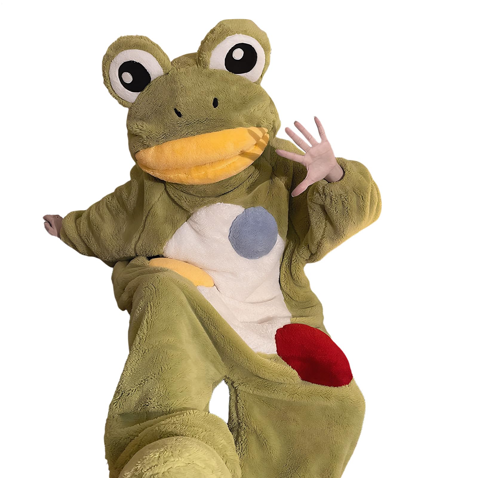 Animal Onesie - Abbigliamento da relax con cappuccio in velluto corallo, costume da pigiama in peluche rana, comodo da notte per adulti, per uomini, donne, coppie, ideale per le attività