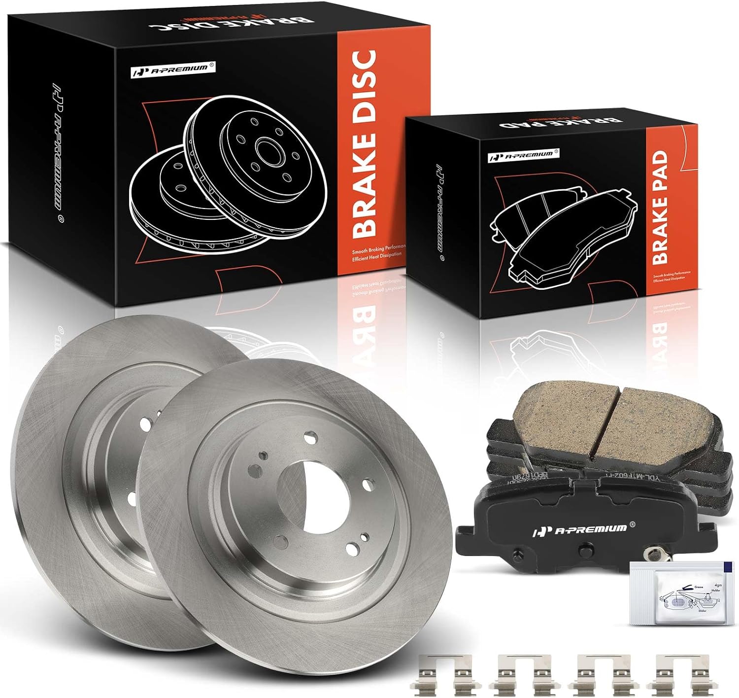 A-Premium 11.88 inch (302mm) Rear Solid Disc Brake Rotors + Ceramic Pads Kit Compatible with Select Mitsubishi Models - Outlander 2014-2018, Outlander Sport 2013-2022, RVR 2013-2018, 6-PC Set