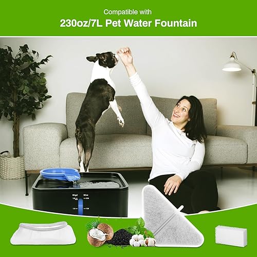 Miniatura 2 de Paquete de 6 filtros de repuesto para fuente de agua para perros de 230 onzas, repuesto para sistema de filtración de 5 capas, fuente de mascotas de