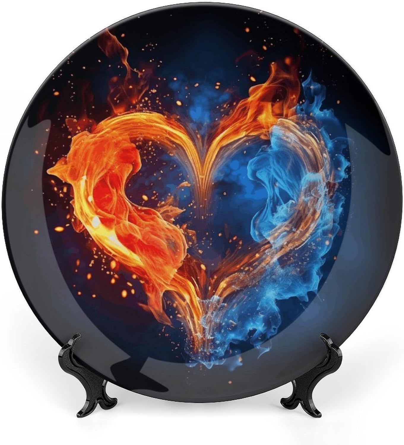 Fire And Water Heart Ceramic Decorative Plate for Home, Bone China Plates