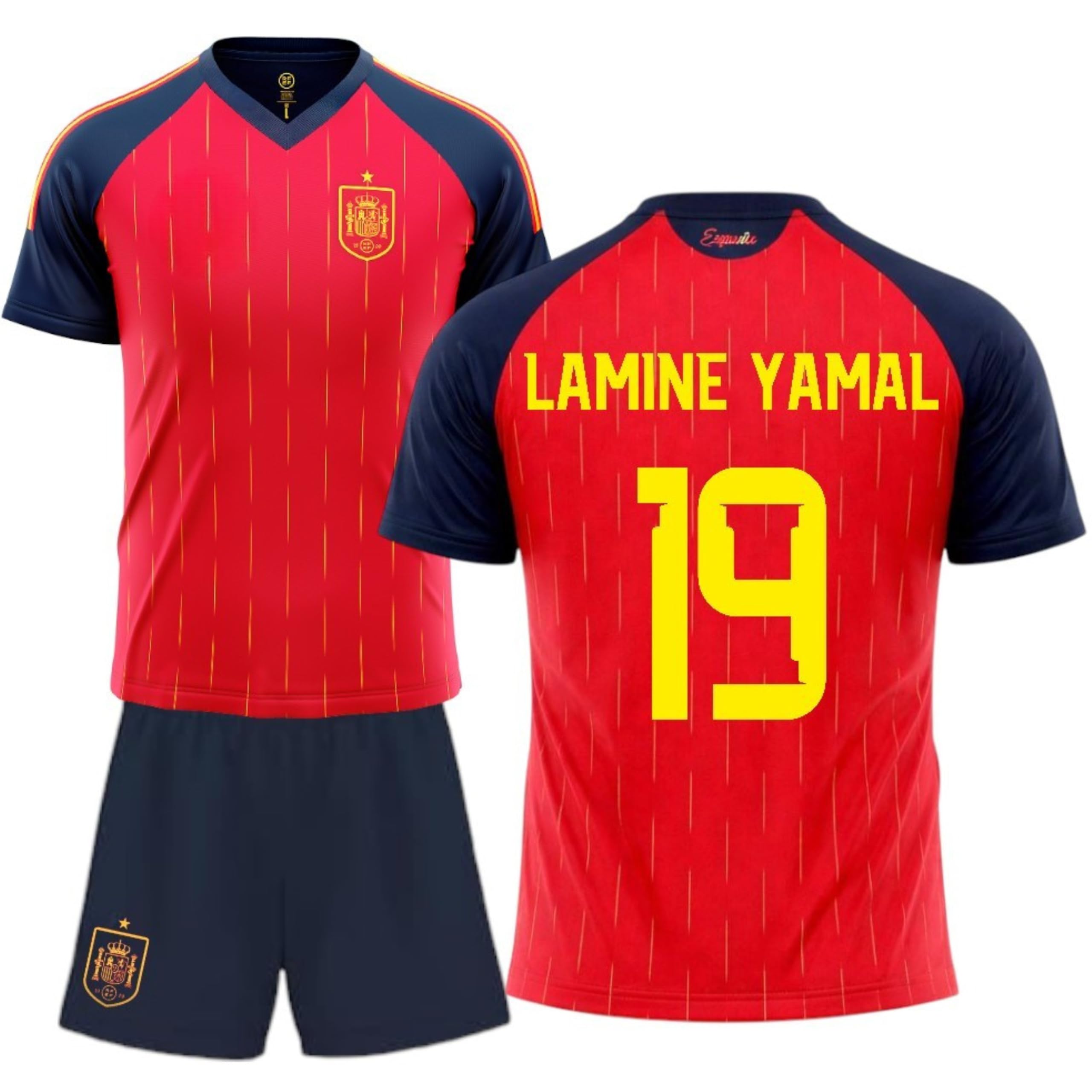 Champion's City Selección Española Mundial 2026-2028 Kit Infantil Camiseta y Pantalon Lamine Yamal 19, Color Rojo, Equipacion Futbol Comoda y Transpirable