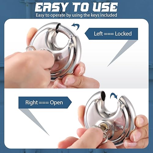 Miniatura 7 de Chumia Paquete de 16 candados con igual llave, acero inoxidable de 2-34 pulgadas de ancho, cerraduras de disco de grillete de 38 pulgadas para