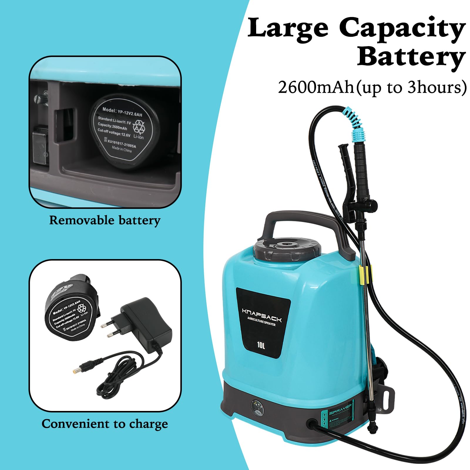 Pulverisateur Electrique 10L Pulverisateur à Dos avec Batterie 12V pour Jardin, Potager, Vignes et Agriculture Portable