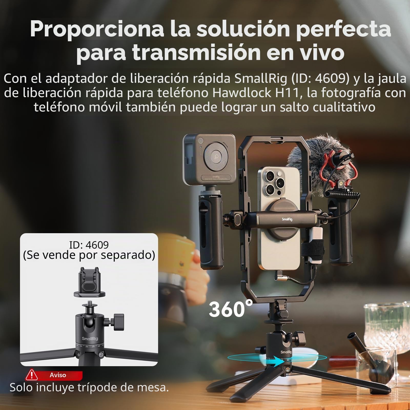 SMALLRIG Trípode de Escritorio Portátil, Trípode de Mesa Pequeño y Compacto de Aleación de Aluminio con Cabezal Esférico de 360°, Placa de Liberación Rápida con Tornillos de 1/4 para DSLR - 4630