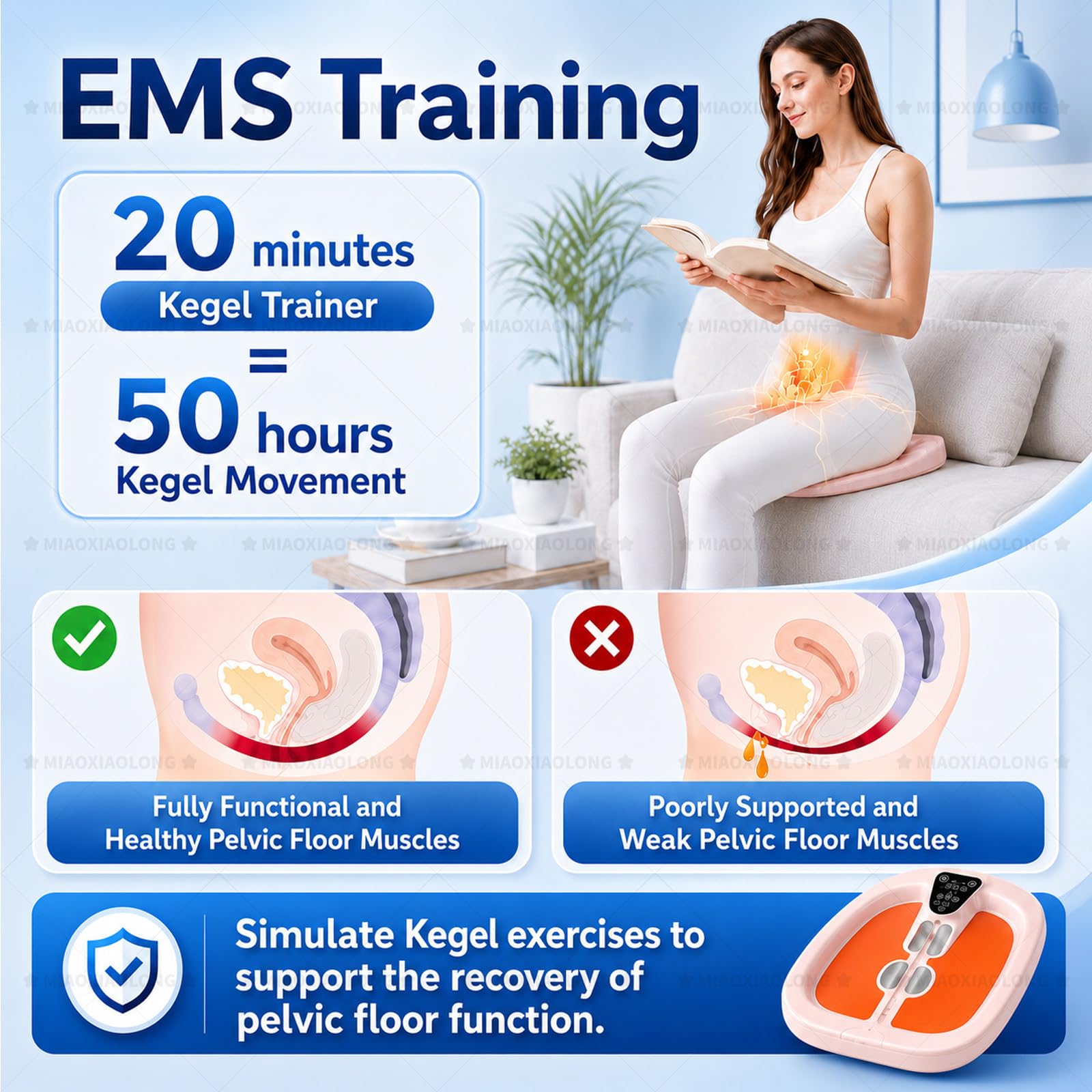 MIAOXIAOLONG Dispositivo Esercizio Pavimento Pelvico Conveniente, 1 Sessione = 15 Min di Allenamento, Alternativa Terapia Postpartum Ospedaliera per Donne