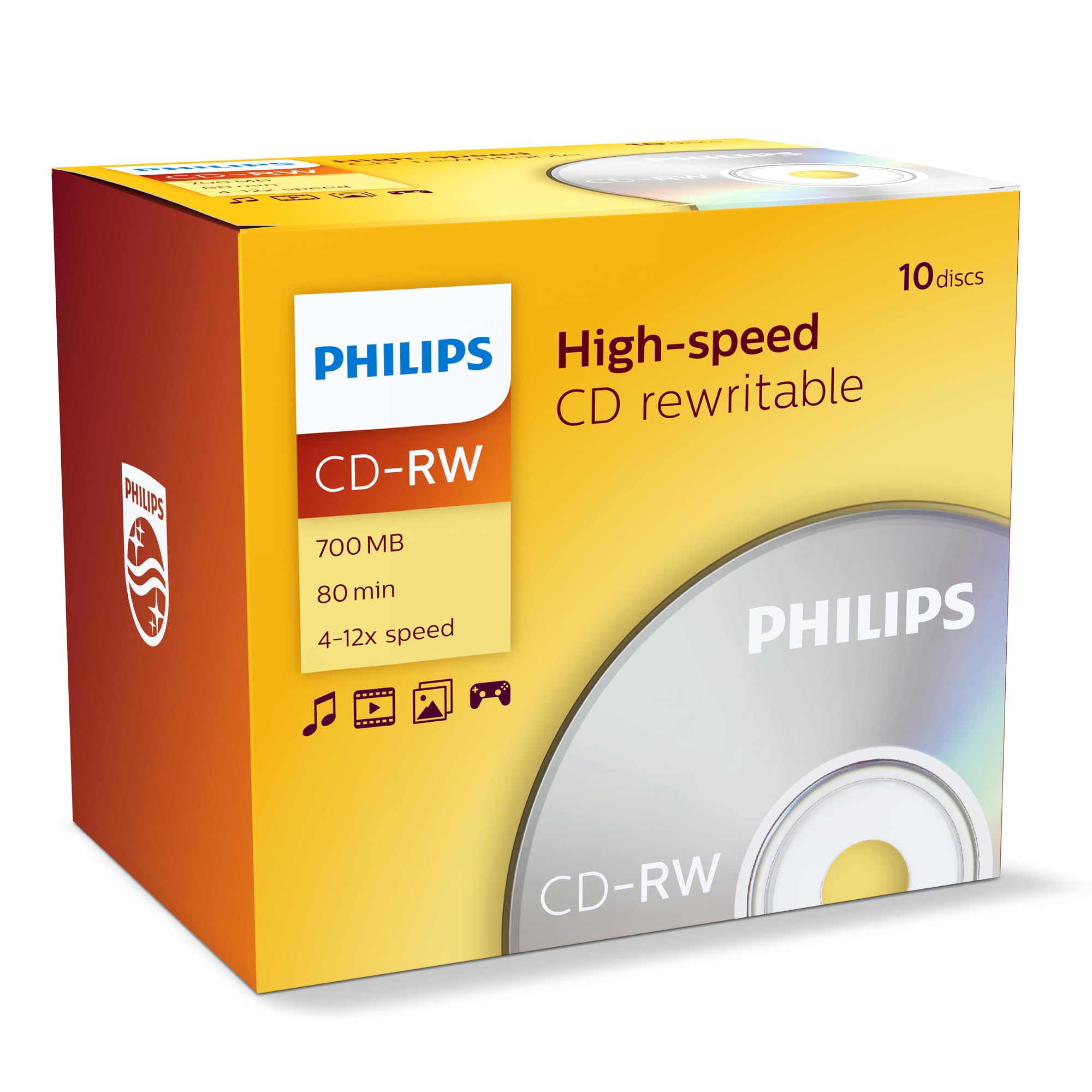 Philips CD-RW 700 MB 80 Min 4-12x Jewel Case 10 pièces réinscriptible