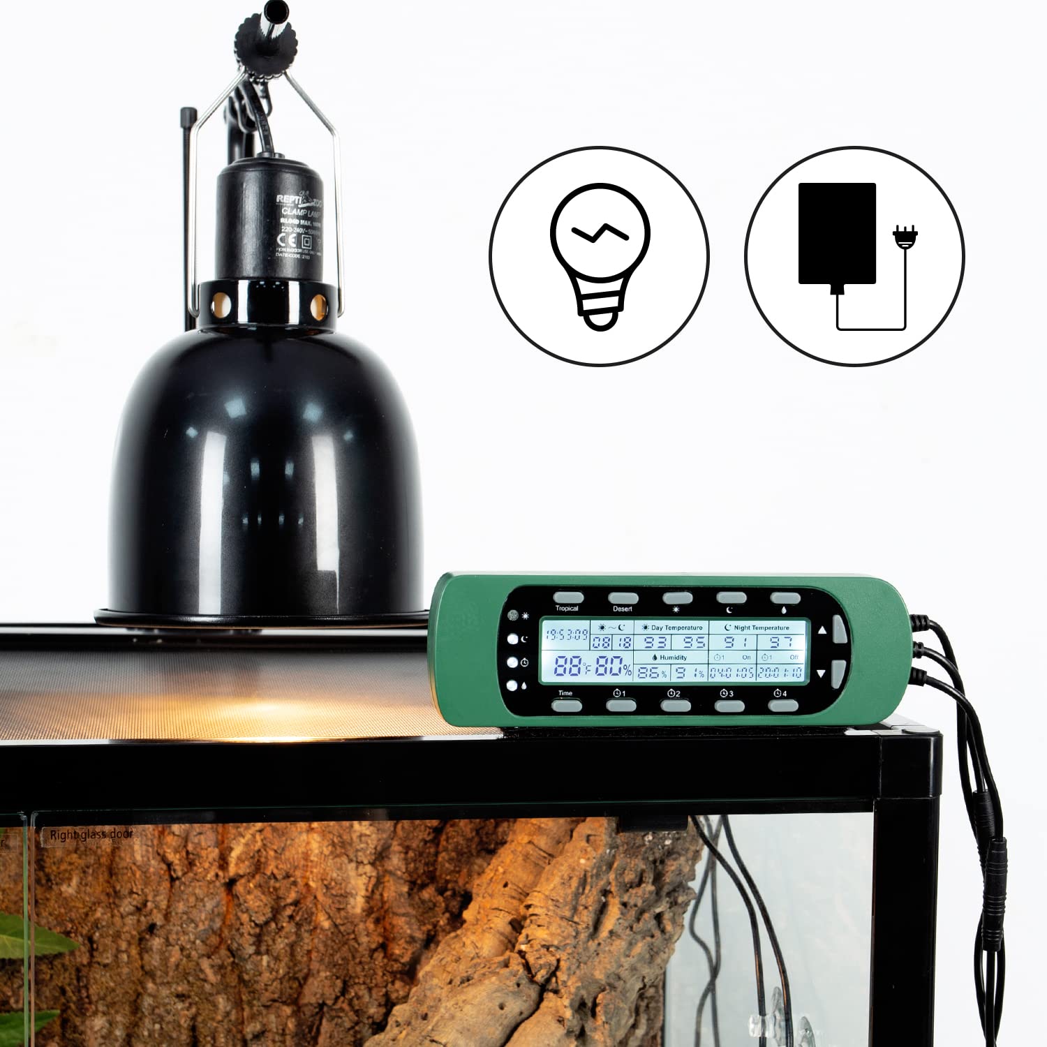 REPTI ZOO Termometro digitale per rettili igrometro regolatore per rettili serbatoio acqua terrario impermeabile rettile timer con termostato regolatore timer illuminazione