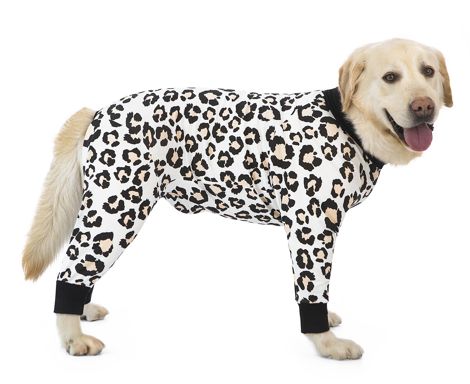LeopardPrint Dog Pajamas - Lightweight Cotton Anti-Hair Shirt Onesie Jumpsuit for Medium to Large Dogs (White Leopard, Size 32) - Image 3
