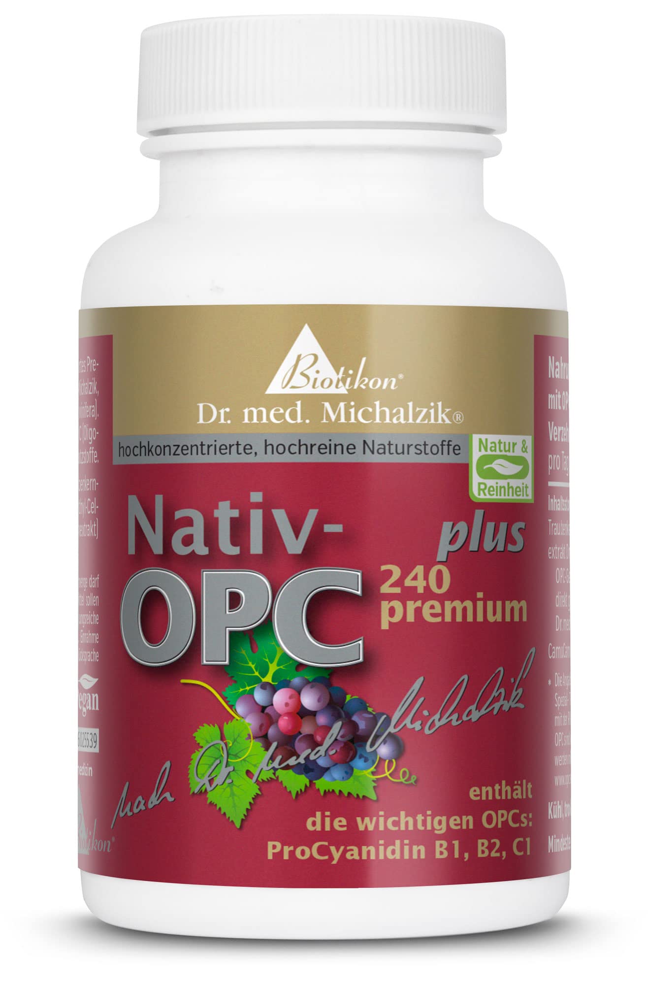 OPC aus deutschen Premium Trauben nach Dr. med. Michalzik,100% Premium Traubenkernextrakt aus ökologischem Anbau, enthält ProCyanidin B1,B2,C1 je Kapsel - ohne Zusatzstoffe von BIOTIKON®