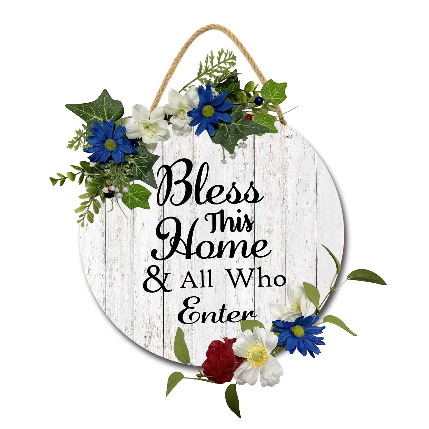 Geroclonup Welcome Sign for Front Door God Bless This Home Wall Decor Rustic Farmhouse Wreaths Sign Wooden Bible Verse Front Door Decor Religious Porch Decor for Home Outdoor Indoor 30cm