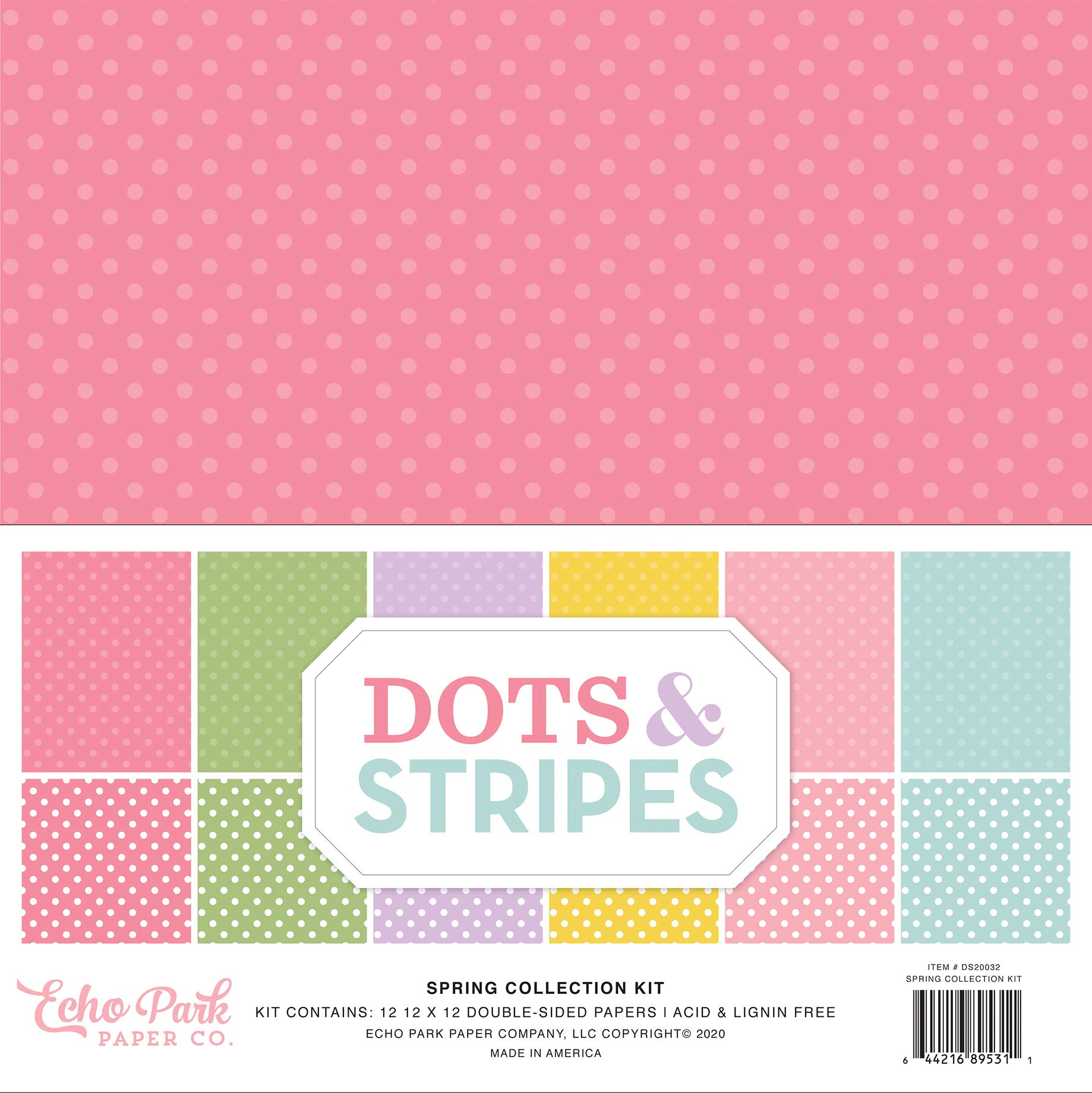 Echo Park Paper Company Dots & Stripes -Spring Collection Kit paper, pink, lavender, green, yellow,teal