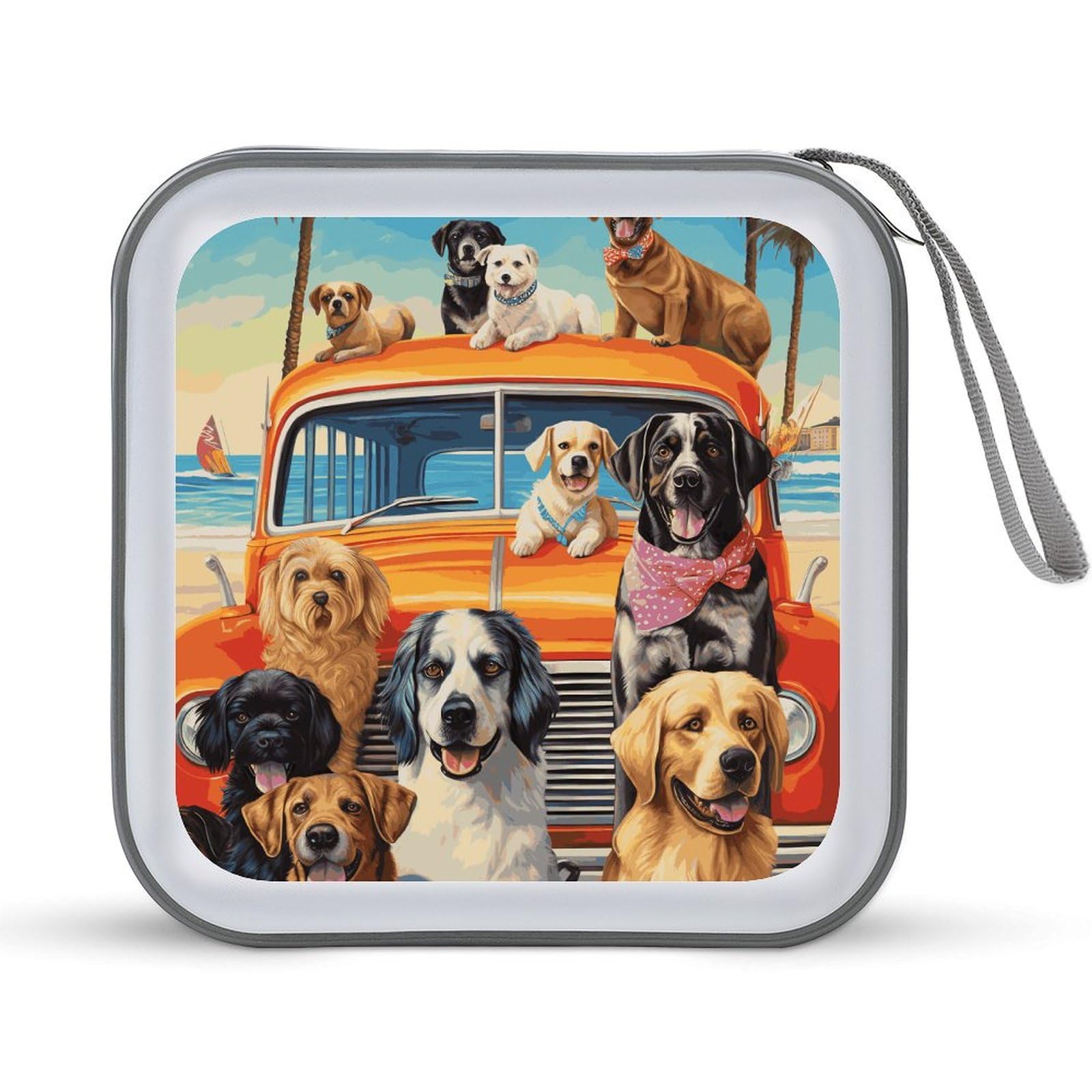 JTREHY 40 Sheets Capacity CD Case Storage Bag,Dog Days of Summer Printed Portable Zipper CD DVD Case Holder Large Capacity CD Wallet for Car, Home, Office, Games Disc, Audio Music