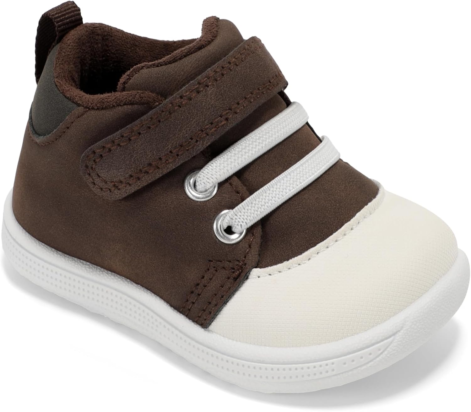 STQ KIDS Unisex-Baby Mid-Top First Walker Shoes Wide Toe Box Toddler Boy Girl Barefoot Shoe Soft PU Leather Infant Sneakers with Hook-and-Loop