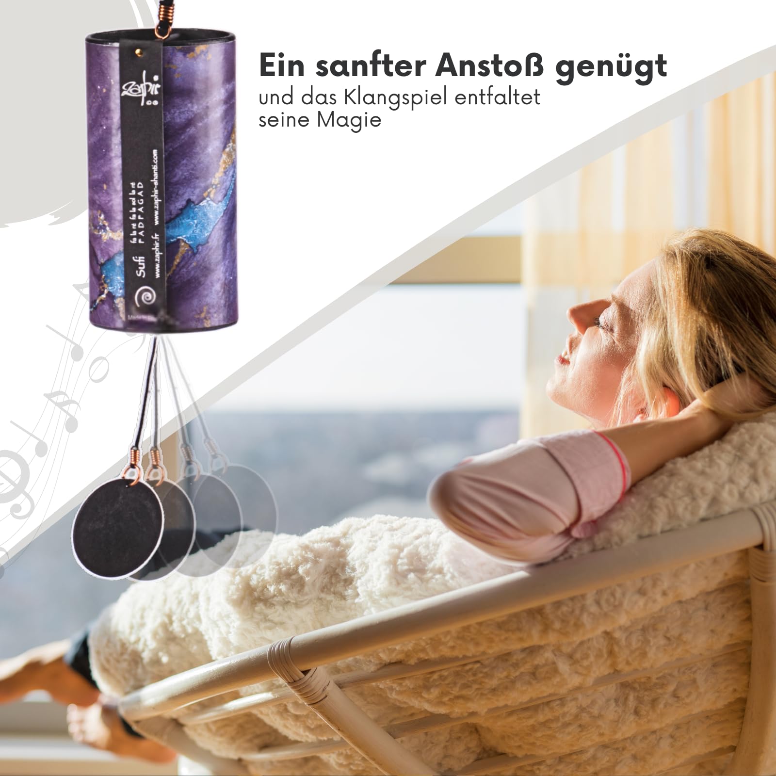 Zaphir Klangspiel Sufi mit Geschenkverpackung | Windspiel Geschenk - Chimes für Yoga, Kinder und Meditation in Lila
