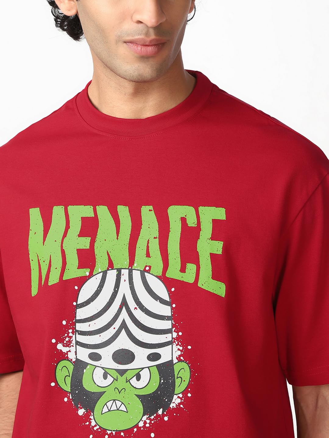 Bewakoof Official Cartoon Network Merchandise Mojo JoJo Men's Graphic Printed Oversized Fit Half Sleeve Round Neck Cotton Jersey T-Shirt_659707_Red_M 4