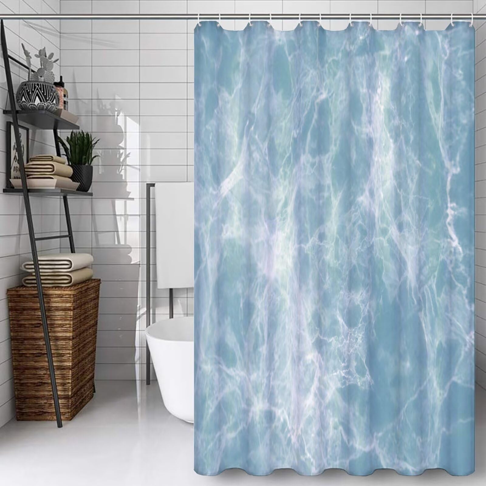 Bleu Rideau Douche 180x200cm Rideau de Douche Nuage Shower Curtain – Impression Polyester Tissu – avec 12 Crochets – Tissu Lavable en Machine – Imperméable – pour Salle de Bain – Hôtel D#380