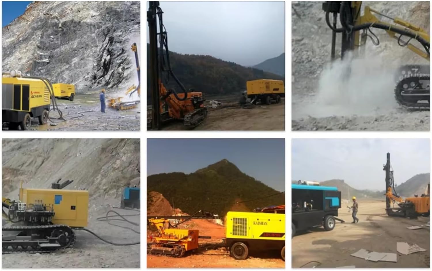Collage of various drilling rig applications using the air compressor