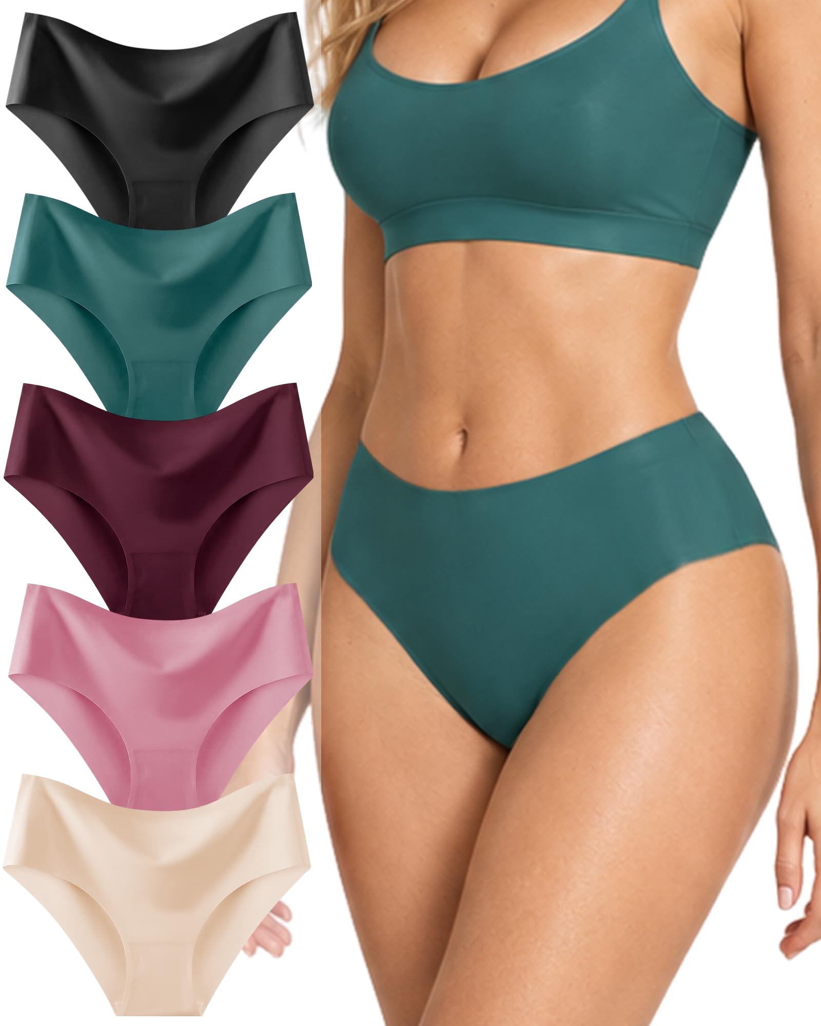 ALL OF SHE 5 Pack di Mutande Senza Cuciture Donne a Vita Media scivolamenti Morbidi Mutandine Senza Cuciture Biancheria Intima Donne Multipack XS-XL