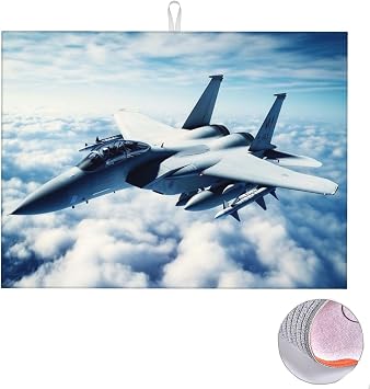 Dish Drying Mat Super Absorbent Drying Mat for Kitchen Counter Aircraft Fighter Jets Dish Drying Mats Quick Dry Drainer Pad Non-Slip Dish Rack Mats for for Countertop Bottles Cups