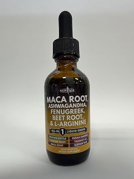 NEW AGE Organic Maca Root Liquid Drops with Ashwagandha, Nettle, Fenugreek, Beet Root and L-Arginine Liquid Multivitamin for Women and Men - 2oz