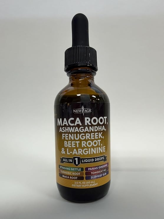 NEW AGE Organic Maca Root Liquid Drops with Ashwagandha, Nettle, Fenugreek, Beet Root and L-Arginine Liquid Multivitamin for Women and Men - 2oz
