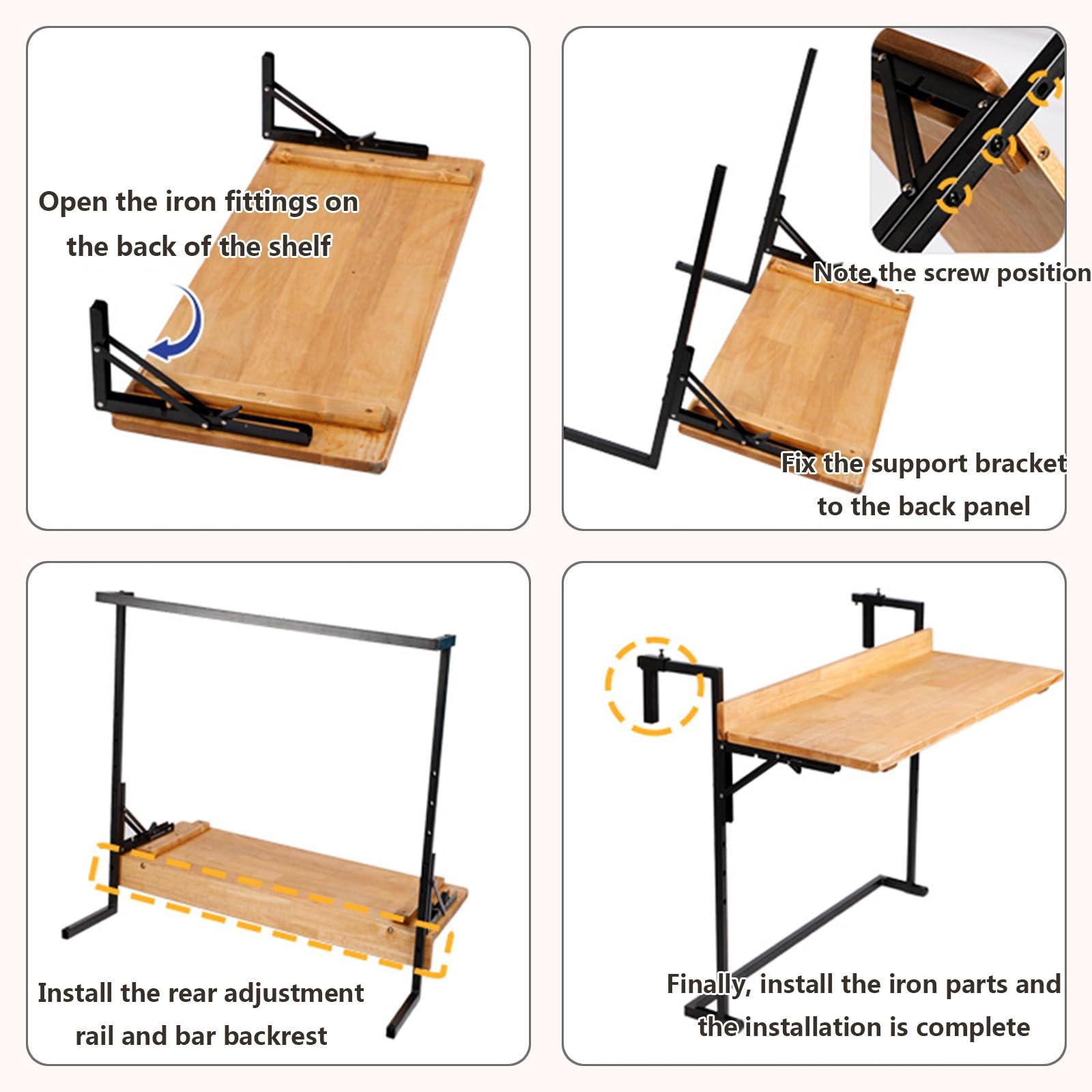 Tavolino da balcone,tavolo appeso alla ringhiera,Tavolo ringhiera in legno regolabile,finitura naturale,pieghevole,per patio da esterno, giardino, terrazza, ufficio(L60*w38cm/L23.6*W15IN)