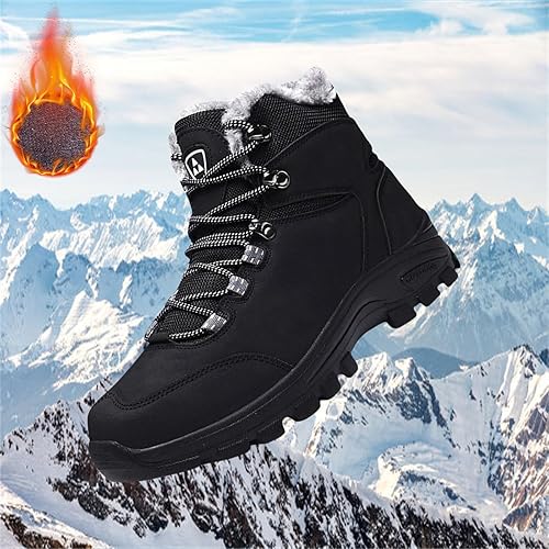 SRTUMEY Heren Winter Sneeuwlaarzen Fleece Gevoerde Enkellaarzen Lichtgewicht Fuzzy Winterschoenen Mannen Lace Up Winter Sneeuw Wandellaarzen Anti-Slip Warme Sneeuw, Zwart, 41.5 EU