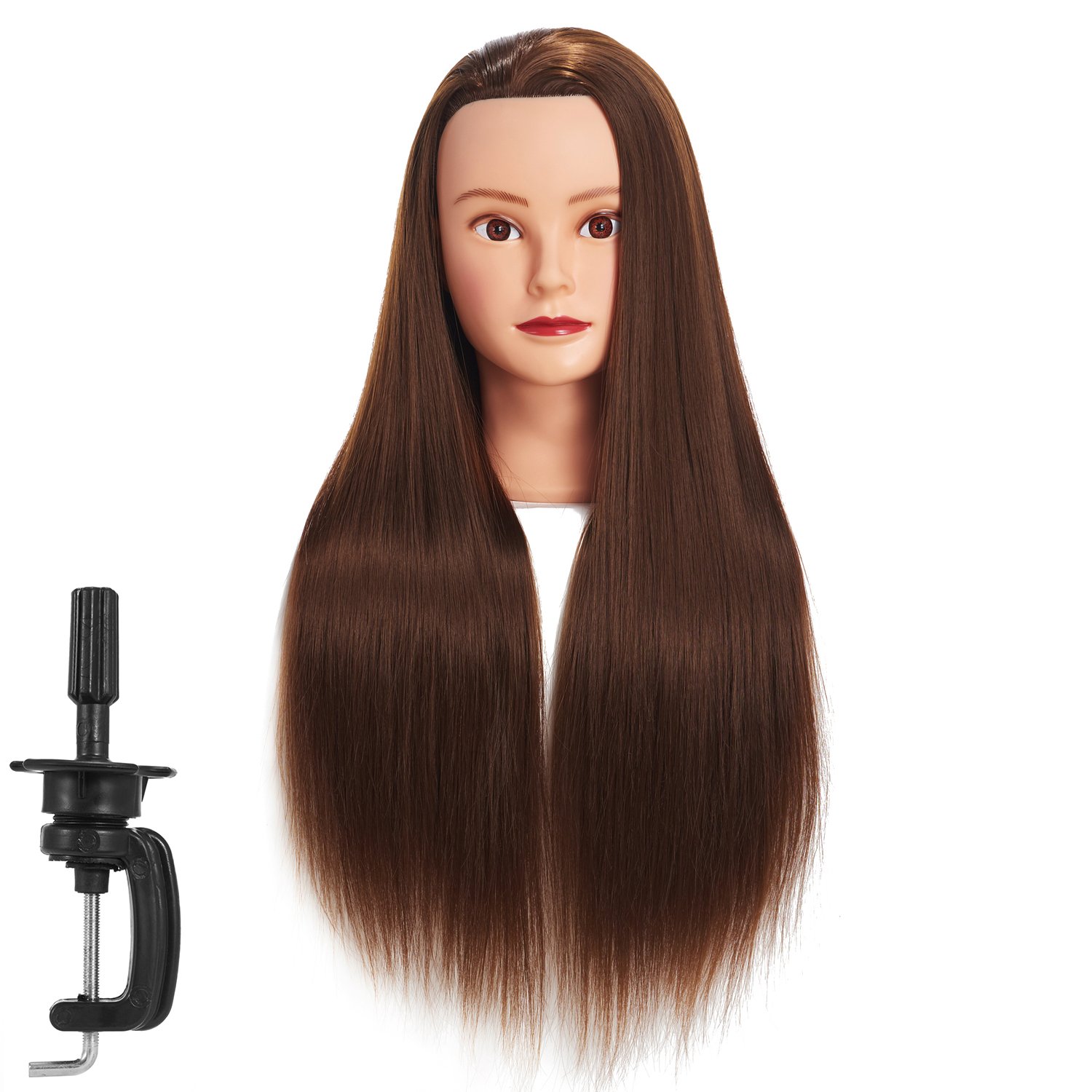 Testa di manichino con capelli in fibra sintetica, lunghezza 65-70 cm, per la formazione professionale dei parrucchieri, morsetto incluso - 2