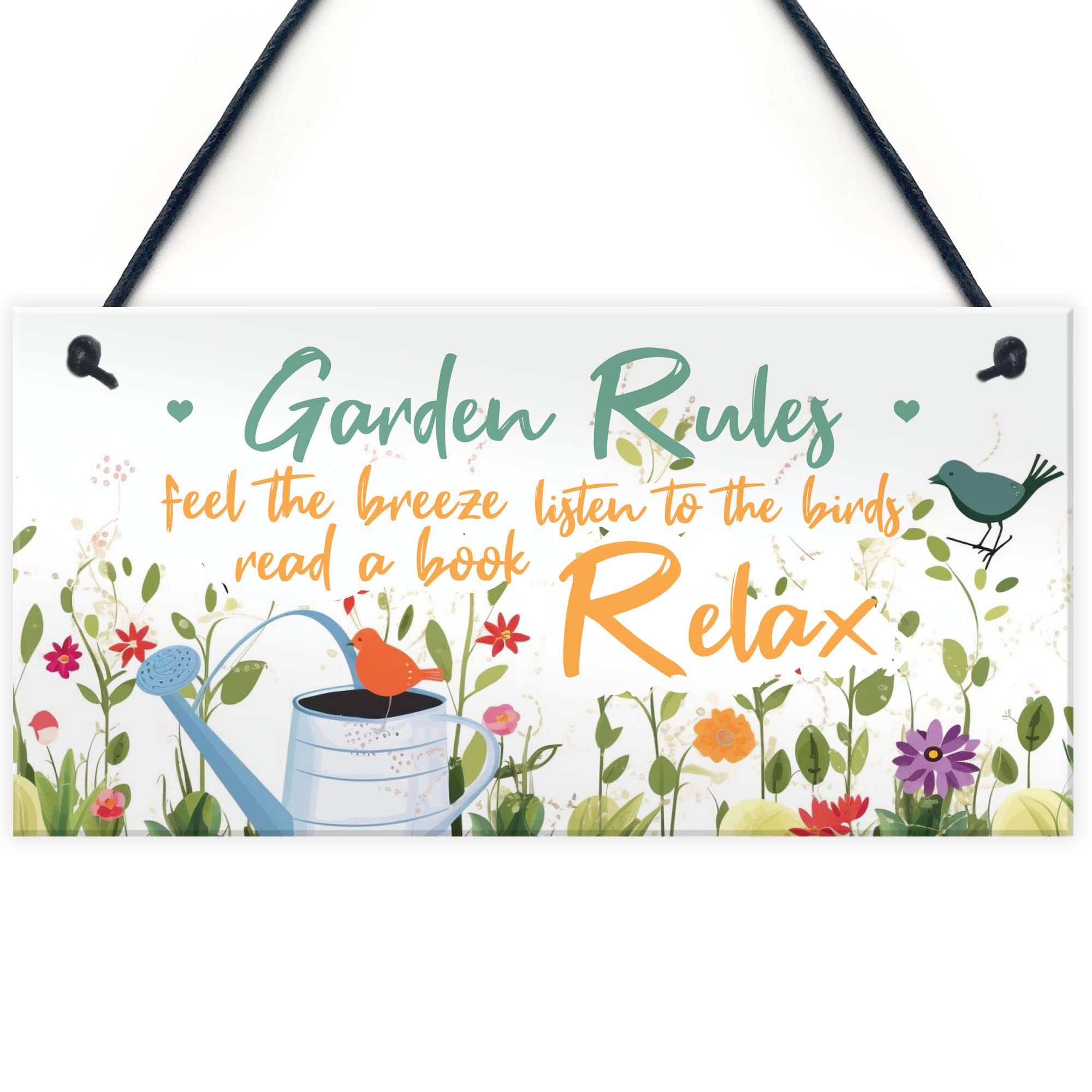 Red Ocean Handmade Hanging Wall Plaque Garden Rules Sign Relax Feel the Breeze Pretty Sign for Gardeners Garden Sign For Outdoors Outside Friendship Gift