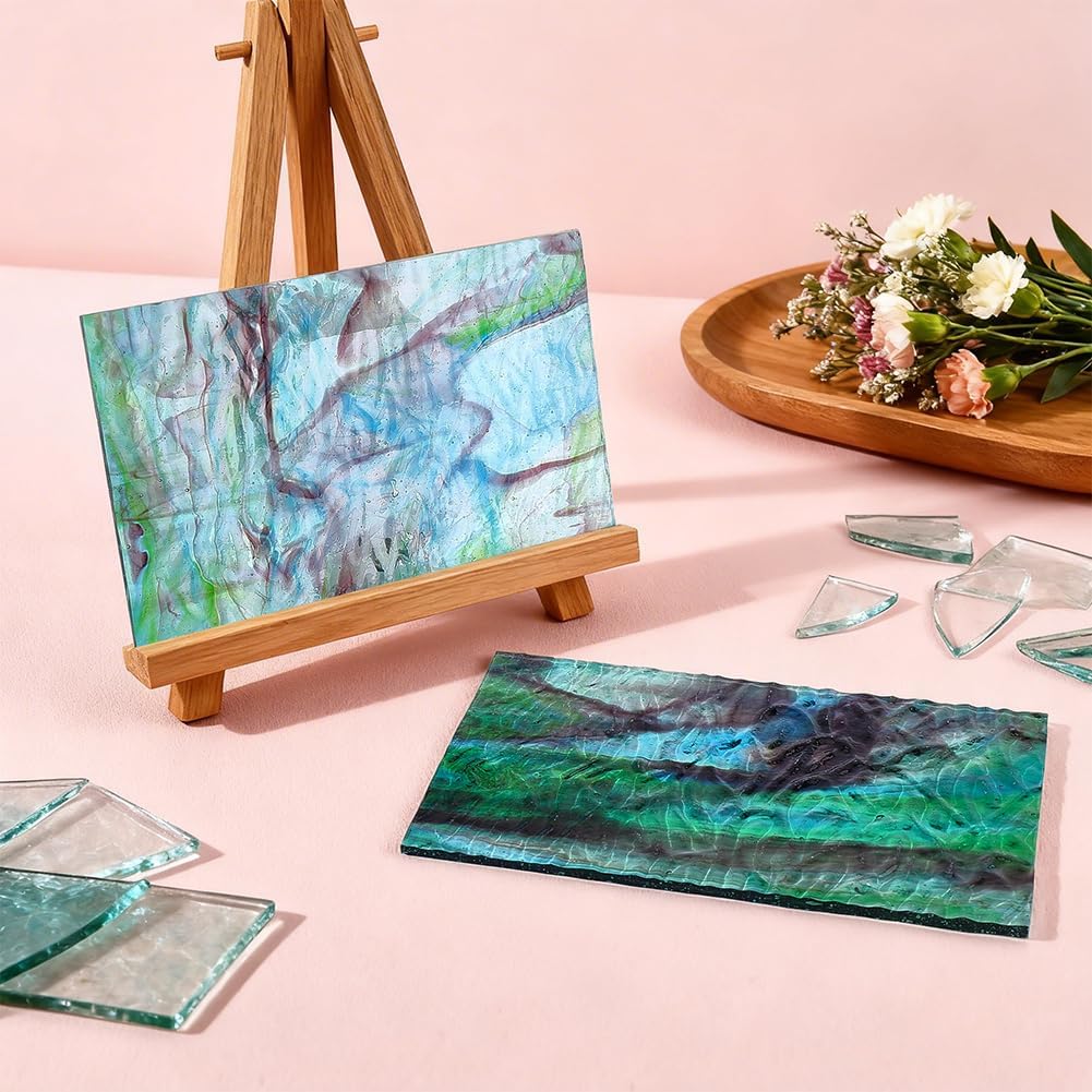 WADORN 2 Sheets Stained Glass Sheets Variety Pack, 4 x 6 Inch Green Mosaic Stained Glass Supplies Bulk for Suncatchers DIY Crafts Projects Cathedral Window Art Variety Mosaic Art Home Decor