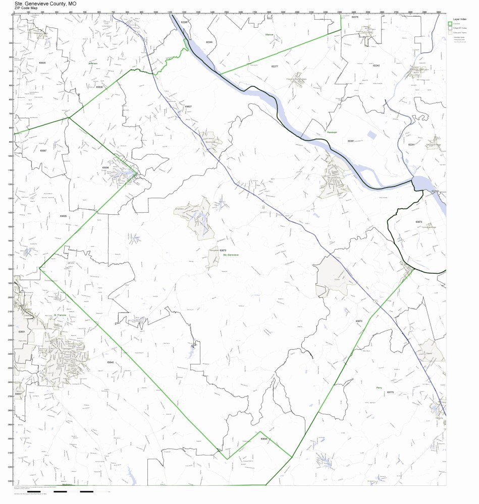 Ste Genevieve County, Missouri MO ZIP Code Map Not Laminated Amazon
